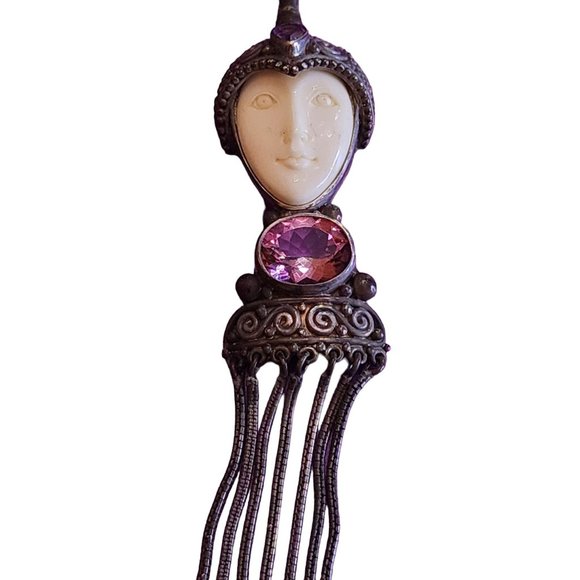 Vintage Signed Sajen 925 Sterling Dangling Chain Goddess Pendant (A2115) - Picture 2 of 5